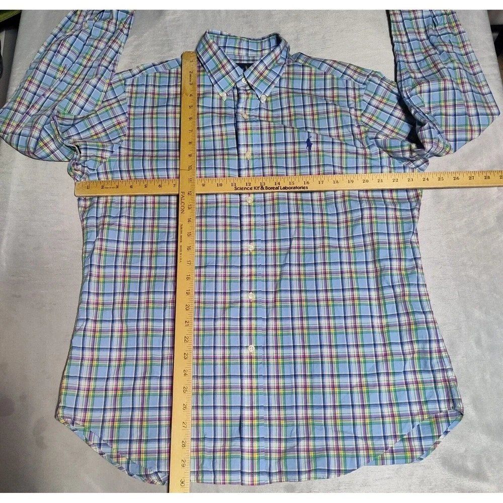 POLO RALPH LAUREN CLASSIC Men Large Blue Multi Plaid Button Long Sleeve Shirt‎